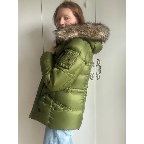 Eddie Bauer Down Puffer Coat 550 Fill Green Hooded Ski Outdoor Winter Parka SZ S - Picture 7 of 13